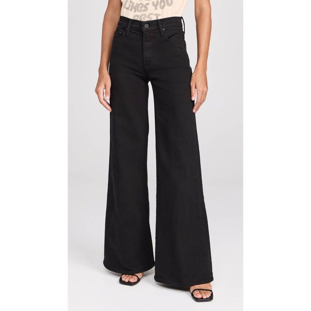 NWOT MOTHER The Lil Twister Sneak Jeans Women's Black Wide-Leg Denim Size 24